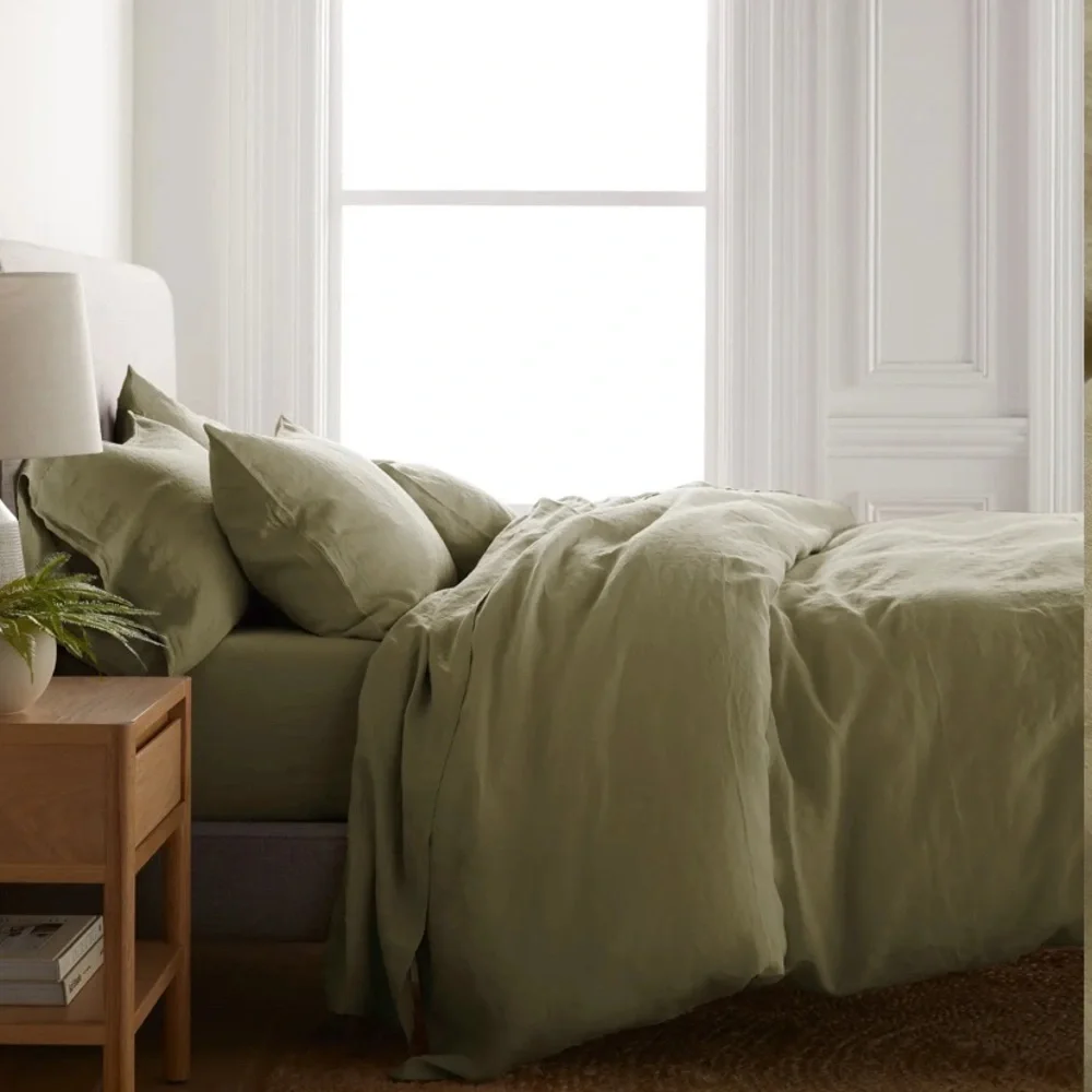 Quince Queen European Linen Duvet Cover Set with shams - ALOE